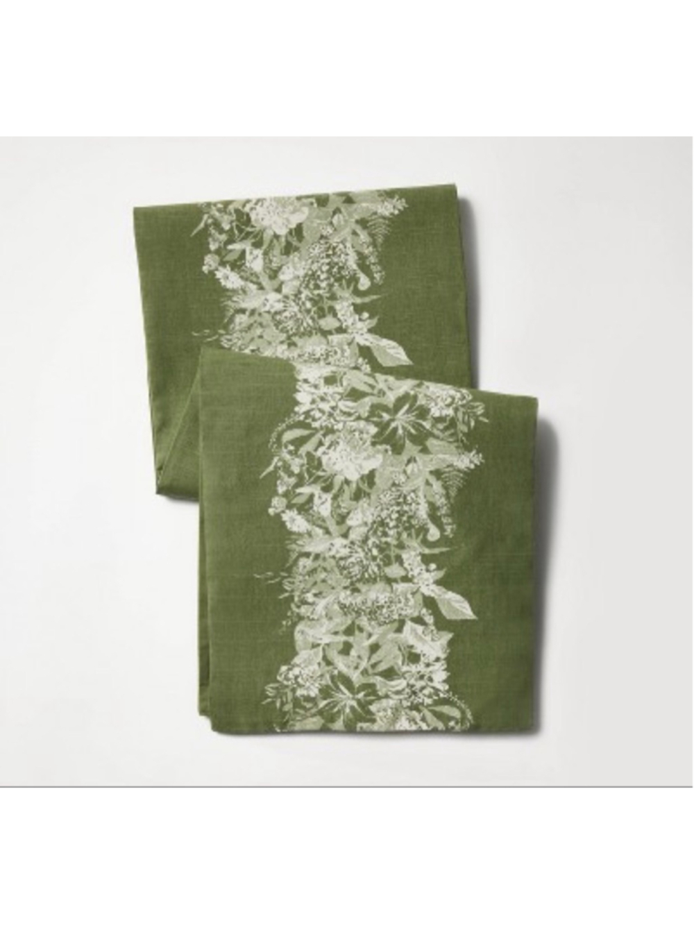 NEW Threshold 72" x 14" Cotton Floral Table Runner Olive Green